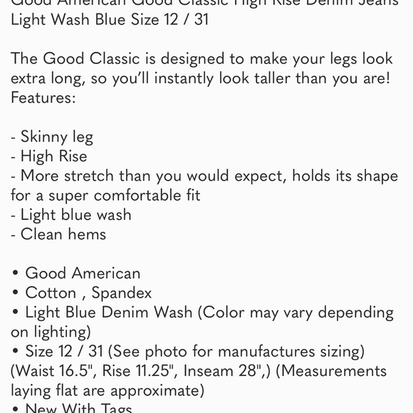 Good American Good Classic High Rise Denim Jeans Light Wash Blue Size 12 / 31 - Picture 13 of 13